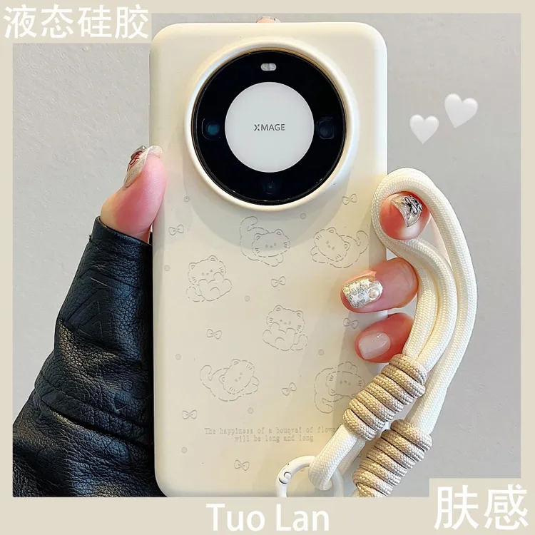 适用液态硅胶华为mate60pro+手机壳pura70卡通线条猫咪mate70/50