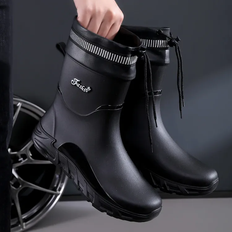 潮流男士中筒雨鞋防水鞋靴子软舒防臭纯色雨靴短筒春秋钓鱼鞋防滑