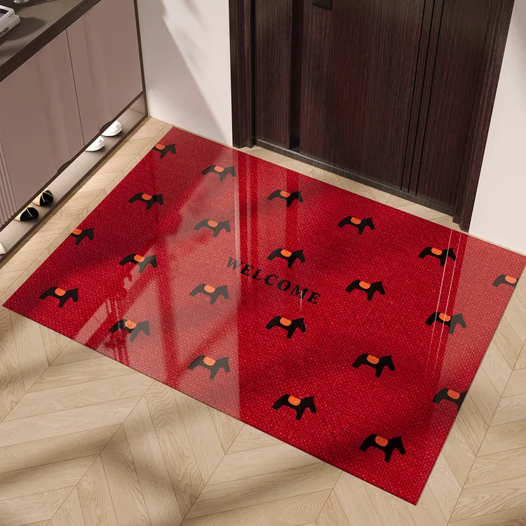 入户门地垫玄关大门口进门脚垫软玻璃透明地毯红色小马可裁剪防滑
