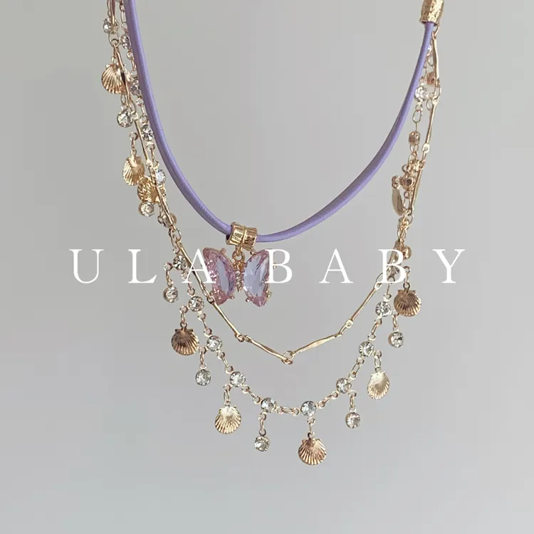 铜合金项链 【喜儿ula】6-18-5香芋蝴蝶流苏贝壳夏日氛围项链