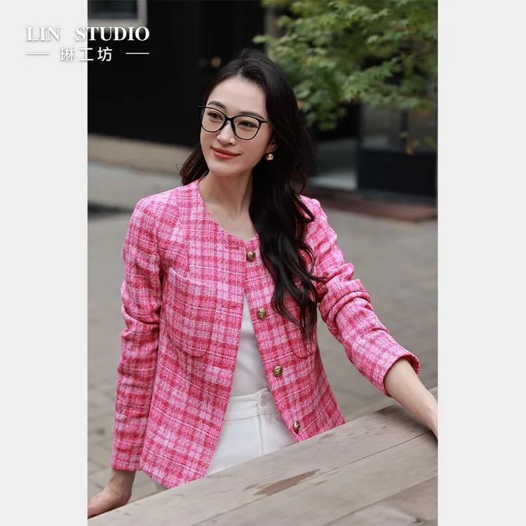 琳工坊“千萦”玫粉色外套小香风气质优雅温柔时尚精致唐琳设计师