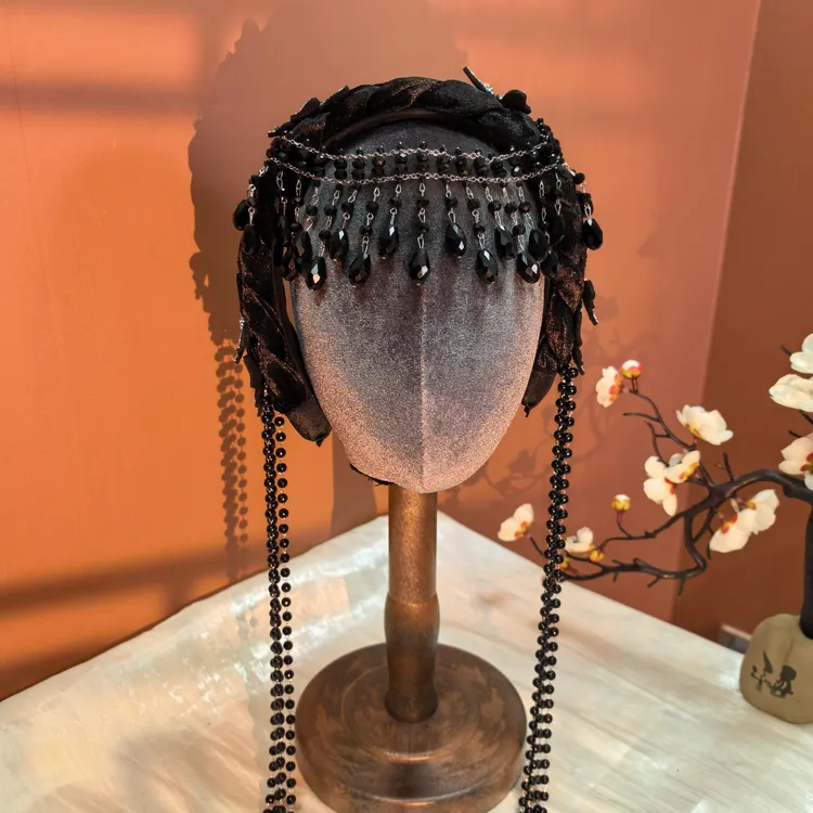 【星落】原创自制轻奢黑色系发饰发箍头饰