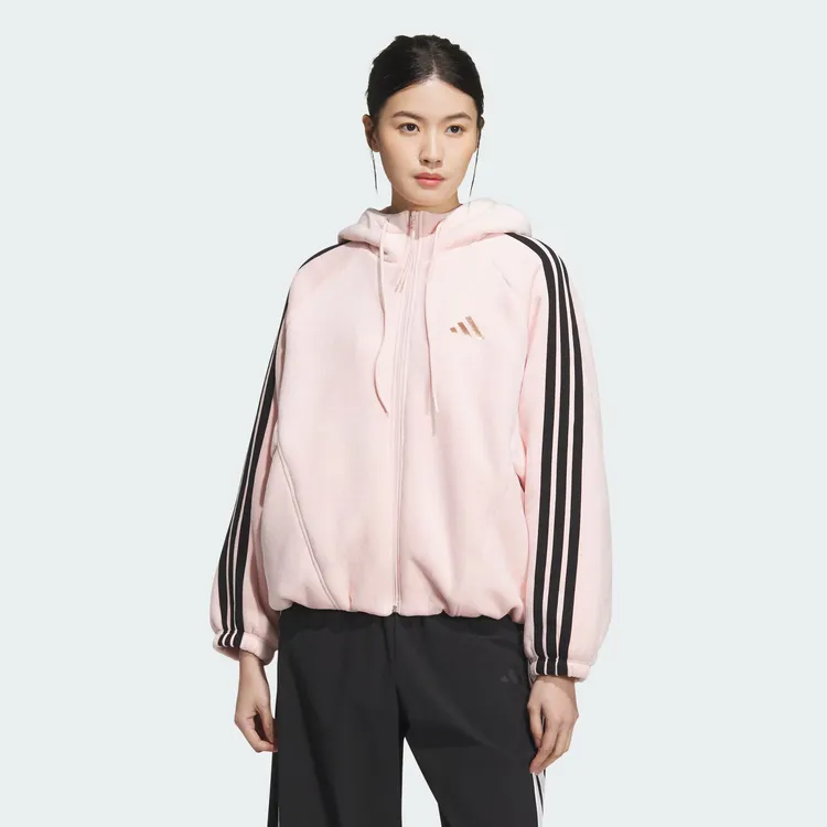 Adidas阿迪达斯女子三条纹舞动系列运动休闲连帽夹克外套KB7605