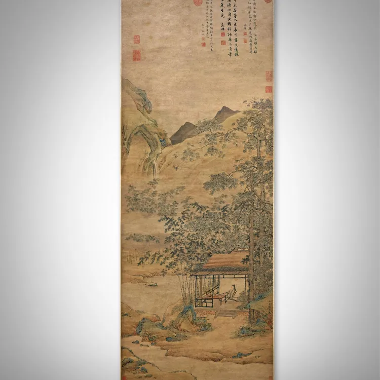 仇英《梧竹书堂图》高清艺术微喷还原书房茶室装饰名画作品