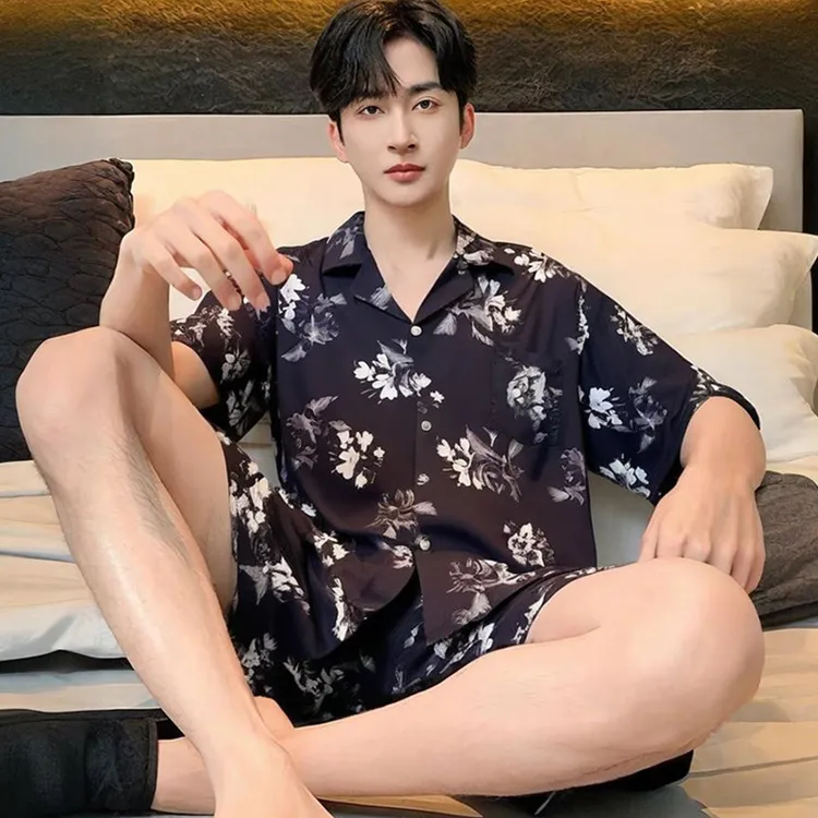 男士睡衣夏季短袖凉感冰丝2025新款宽松大码男孩学生家居服套装薄