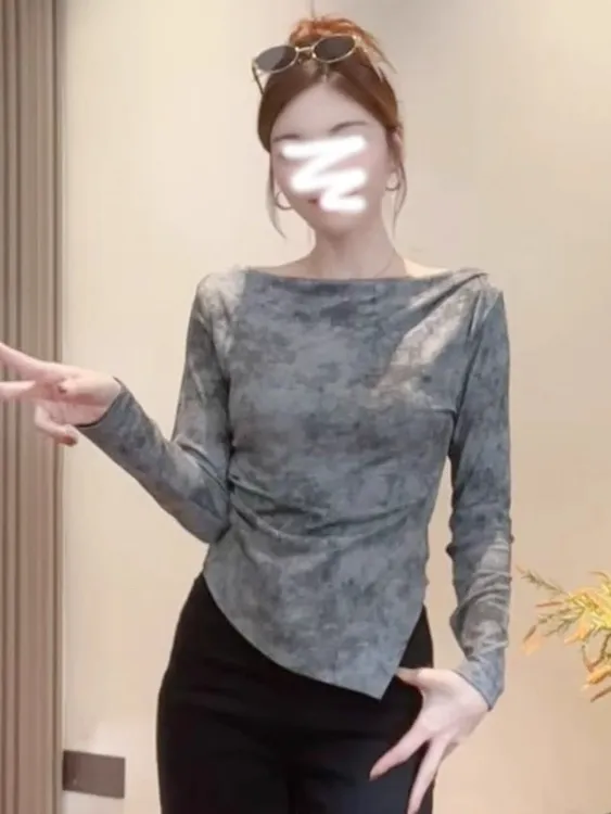『FanXi』2025早秋新款洋气长袖打底T恤一字肩百搭修身打底衫8009