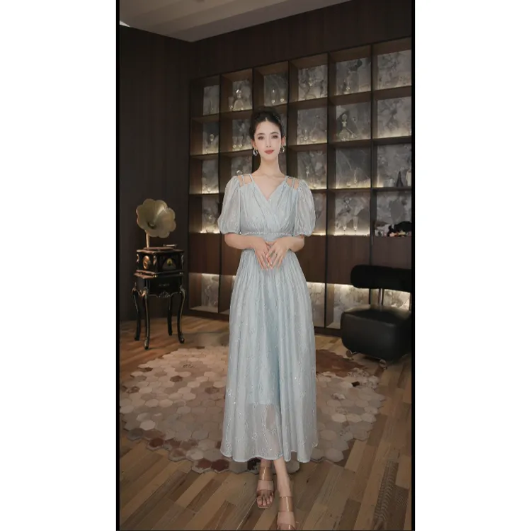 七爷定制 法式气质名媛显瘦优雅时尚连衣裙 45313