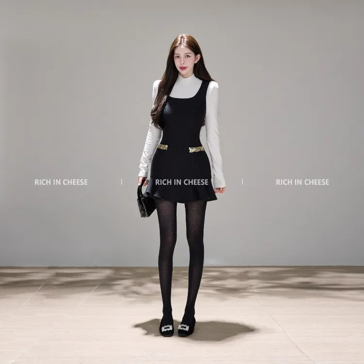 舒胡蕾 名伶千金 秋冬千金亮丝小香风珠片设计感无袖背心连衣裙