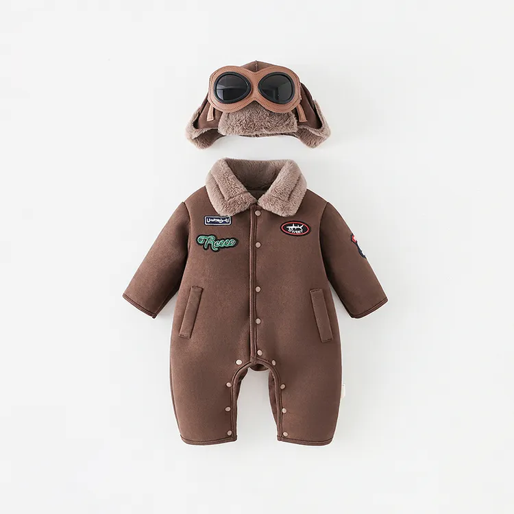 婴儿衣服秋冬装宝宝加绒连体衣秋冬季外套皮毛一体绒保暖带帽哈衣