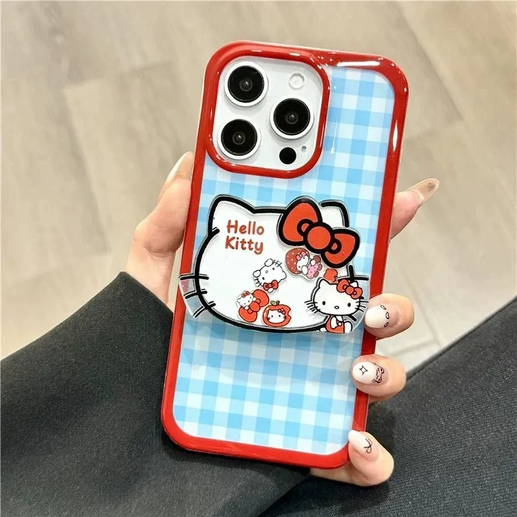 红边格纹凯蒂摇摇乐适用苹果16手机壳iPhone15华为vivo小米oppo