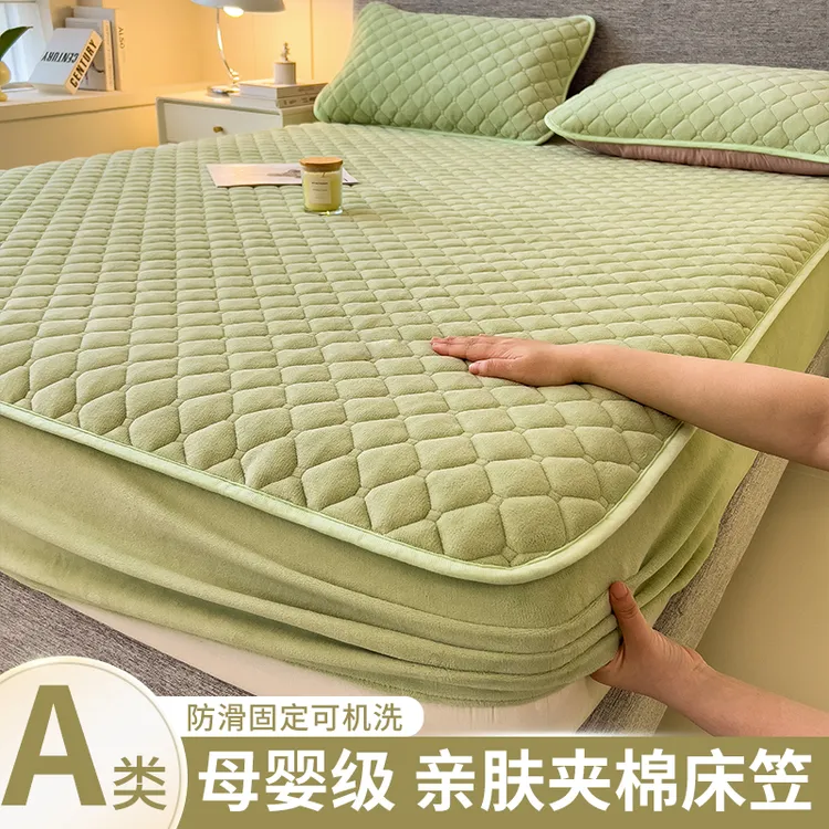 新款加厚牛奶绒夹棉床笠隔脏防滑床罩套防尘席梦思床垫保护罩通用