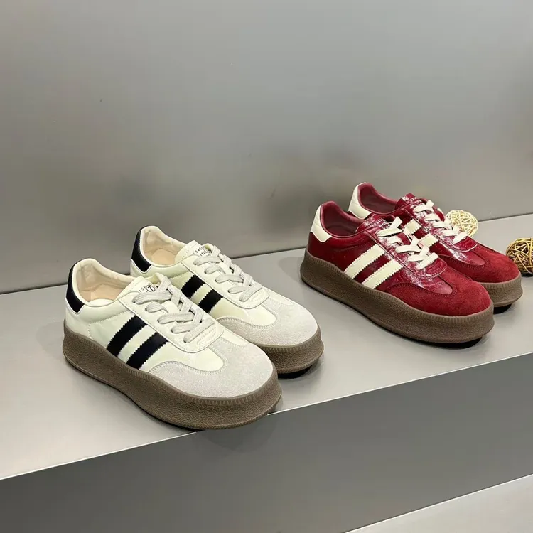 25年新款真皮牛皮德训鞋女拼色系带运动休闲板鞋百搭厚底潮鞋
