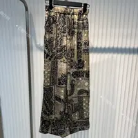 复古印花缎面松紧腰抽绳直筒裤女FY5033002