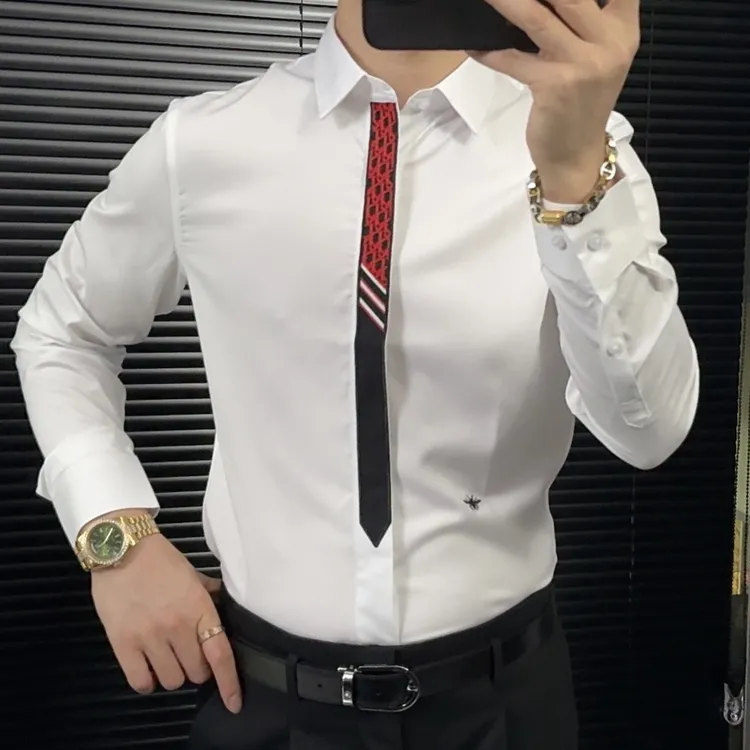 2025早秋桑蚕丝男式刺绣休闲衬衫