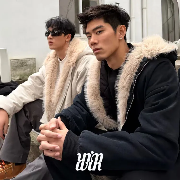 WINWIN美式纯棉收袖口毛领座山雕连冒重磅男女款外套