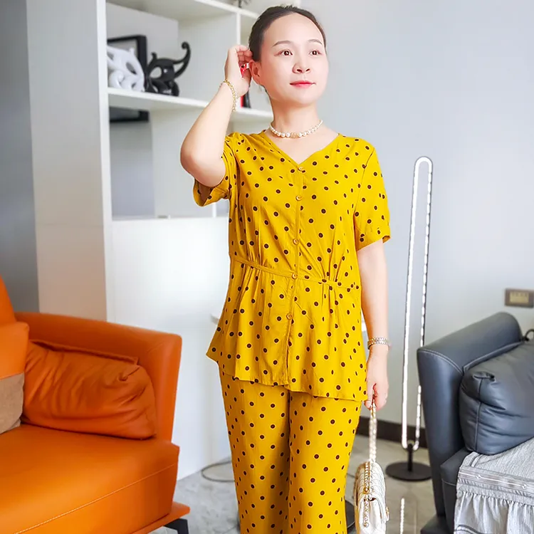 夏季爆款中老年宽松妈妈装显瘦家居服睡衣衣服棉绸套装棉绸睡衣