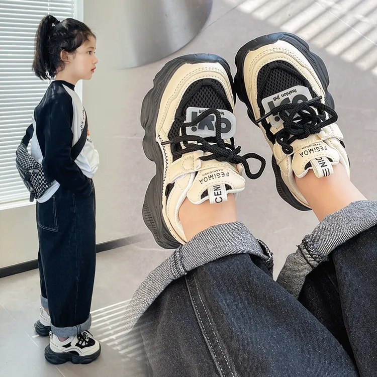 儿童网面运动鞋透气2025春季新款女童老爹鞋中小童防滑男童休闲鞋