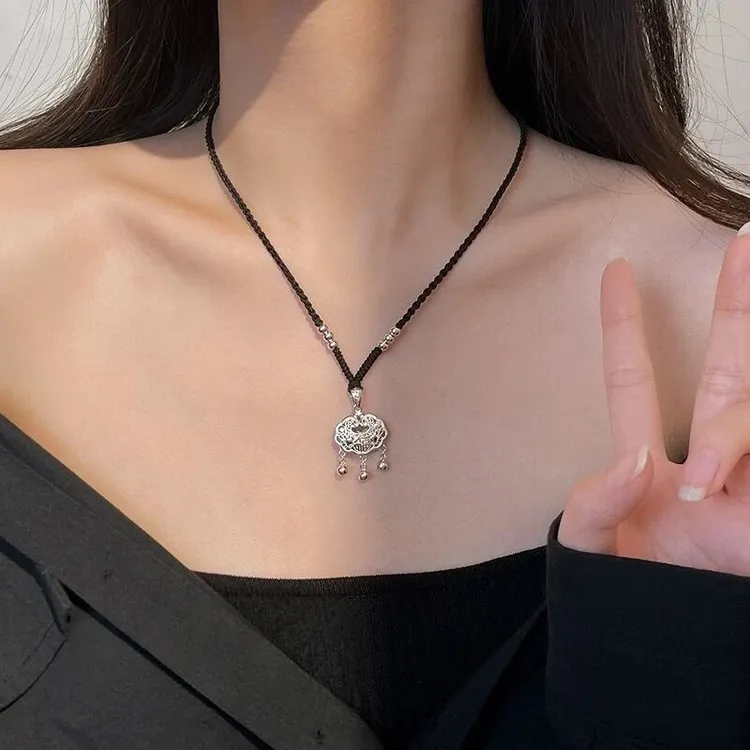 吊坠足银 【圣诞礼物】福字平安锁项链女款纯银百搭国风生日送女友