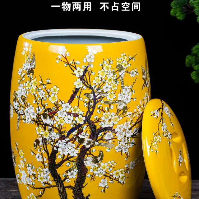 景德镇陶瓷米缸家用50斤米桶带盖密封防虫防潮水缸30斤储米箱大号