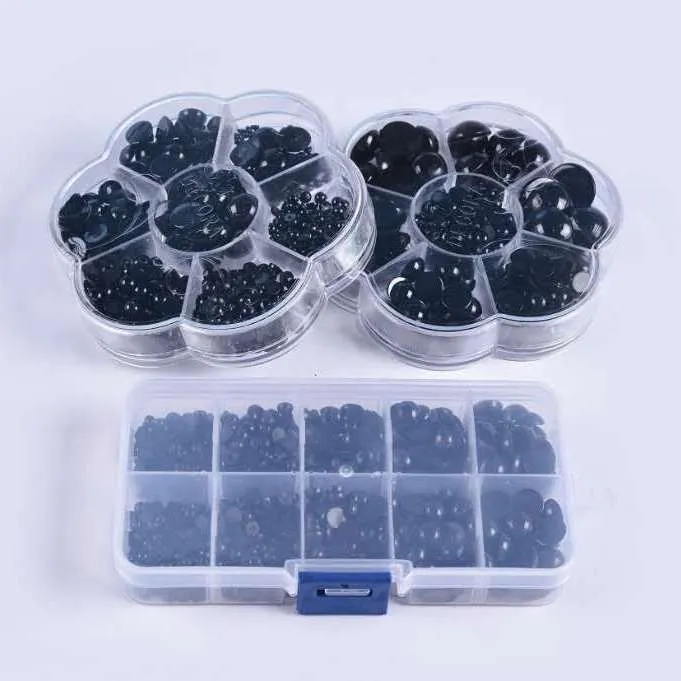 盒装玩偶平底全黑眼睛配件钩针眼珠毛线黑豆眼动物玩具眼手工配件