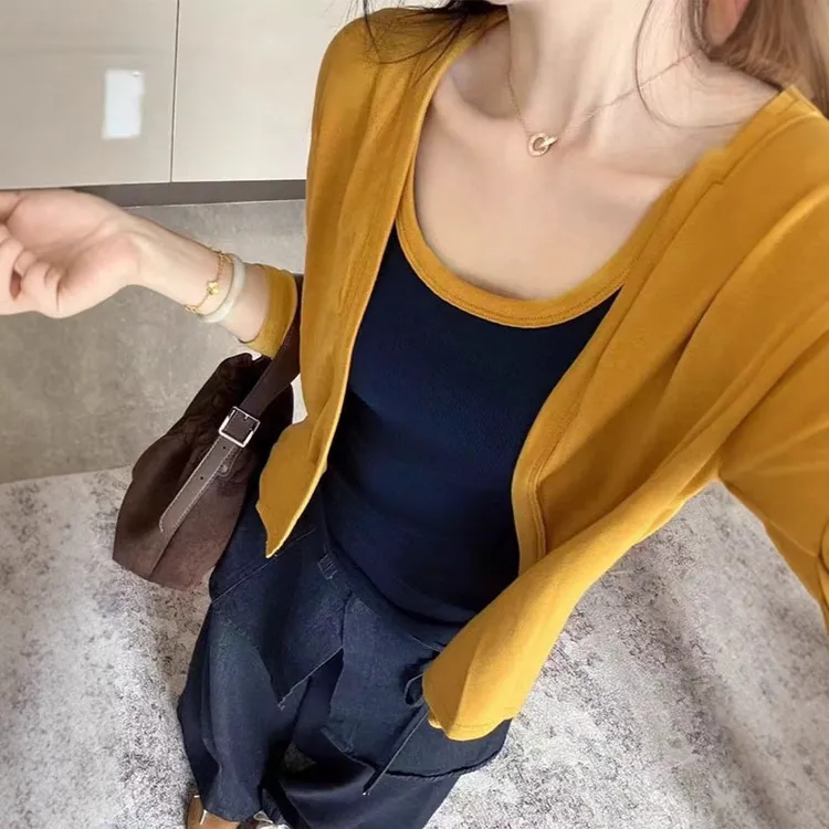 撞色背心开衫小外套两件套女2025秋季新款韩版时尚洋气显瘦上衣女