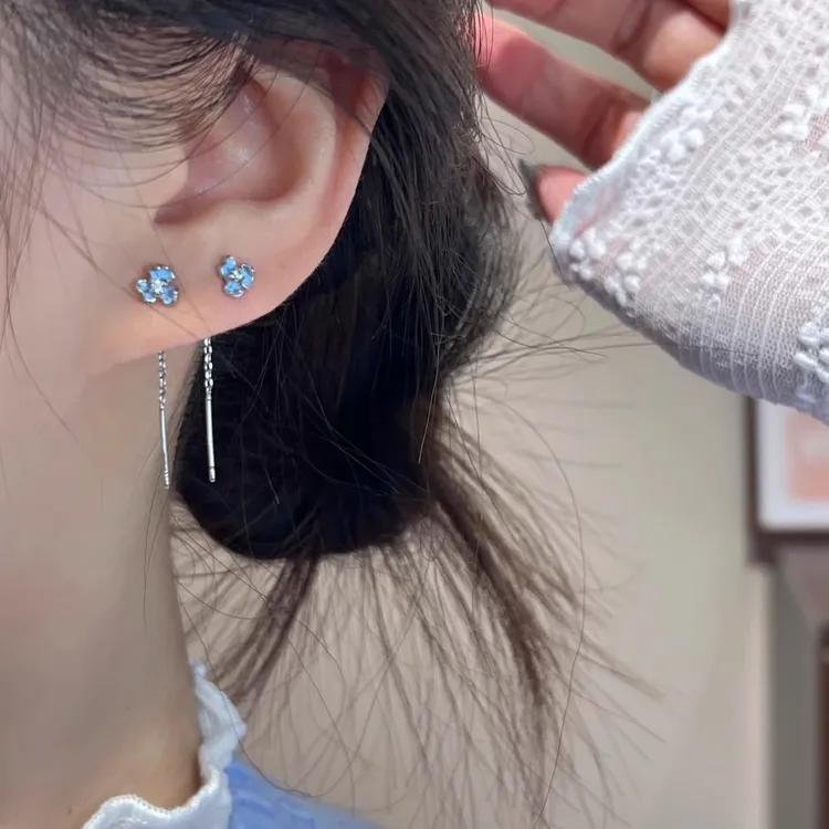 合金合成锆石耳饰 合金合成锆石耳饰蓝色鸢尾花耳线轻奢高级百搭
