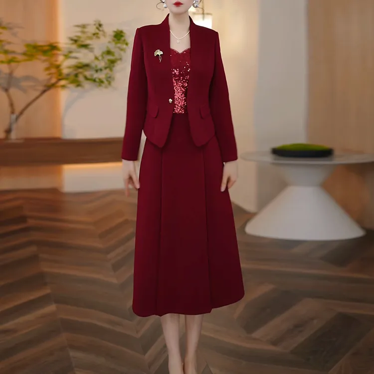 时尚两件套装连衣裙2025春秋新款女士优雅气质修身显瘦遮肉中长裙