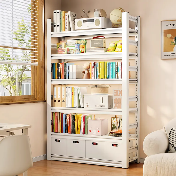 钢制家用书架落地可调节置物架儿童多层书柜简易一体靠墙收纳架子