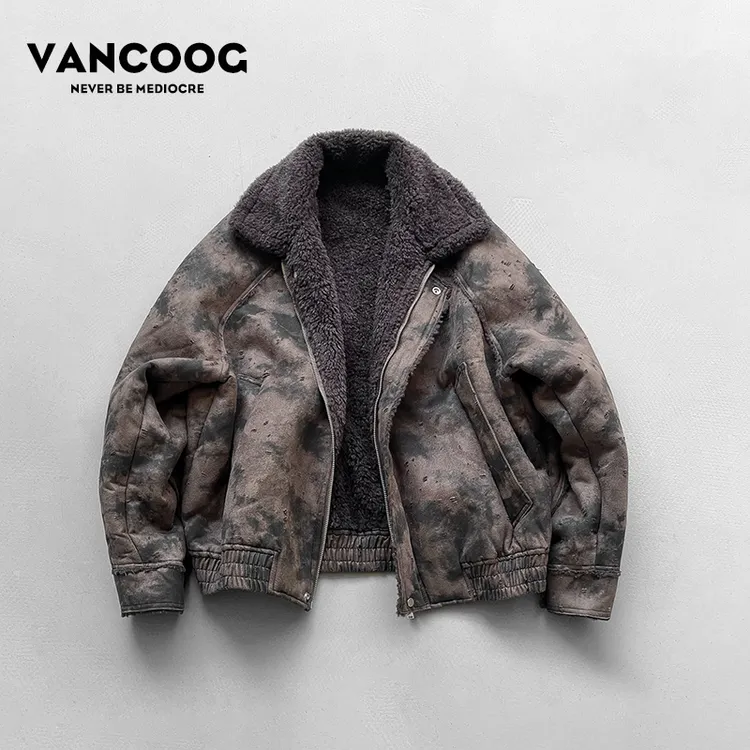 凡购冬季美式复古加绒皮棉衣保暖短款宽松外套美拉德PU皮夹克男潮