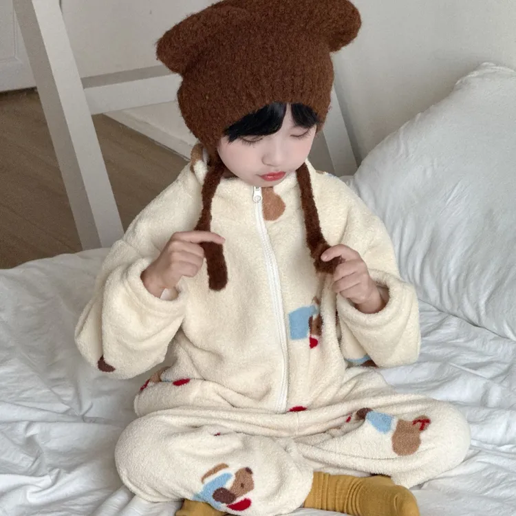 【亲子款】男女童睡衣秋冬新款A类儿童家居服套装宝宝卡通加绒衣服