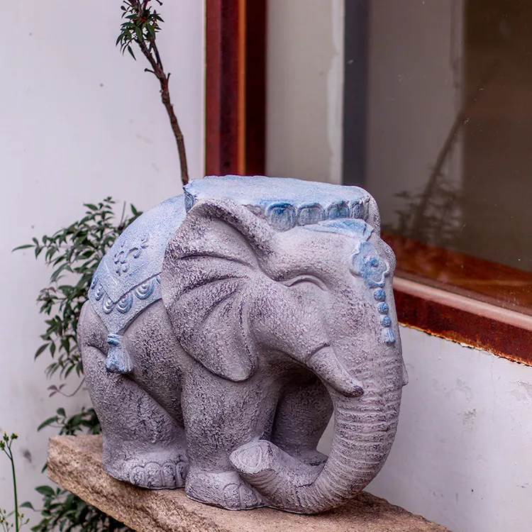大象石墩子小凳花盆架底座庭院户外花园门口装饰造景布置中式摆件