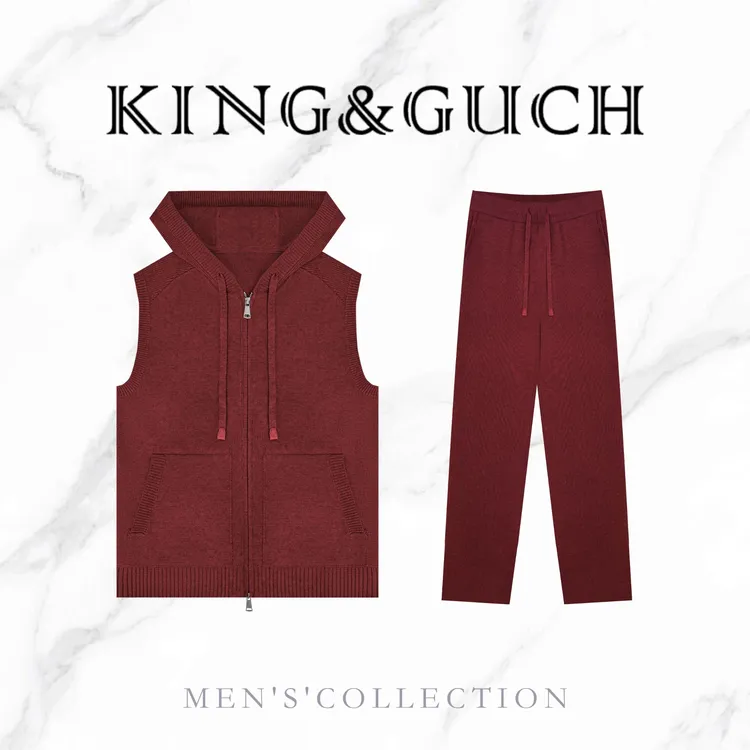 KING&GUCH【绵羊毛+山羊绒混纺】LP套装潮流百搭弹力男士长裤马甲