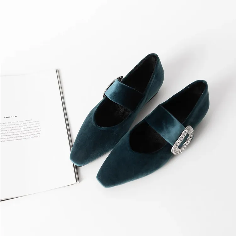 游今希~复古小方头水钻扣气质玛丽珍鞋女浅口一字带低跟法式单鞋