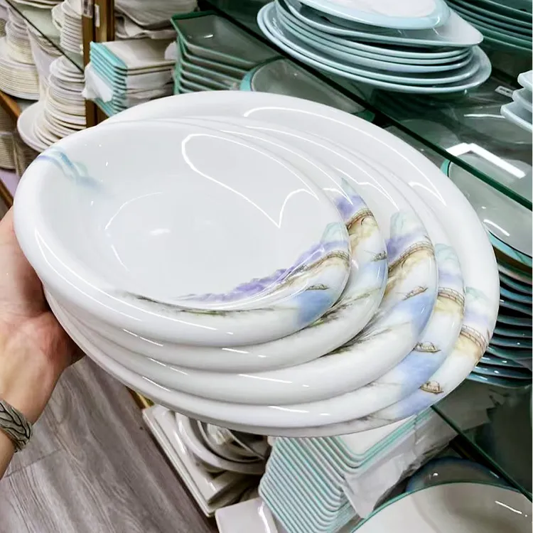 A8加厚饭店密胺餐具盘子酒店餐盘炒菜圆盘农家乐创意特色圆形白色