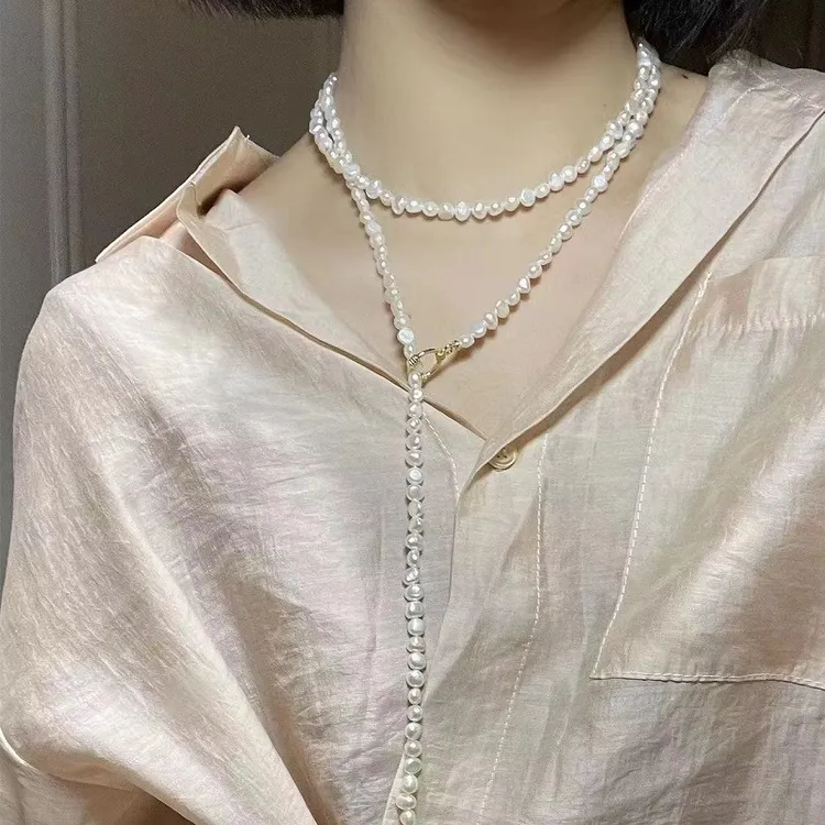 天然异形淡水珍珠项链秋冬高级感毛衣链女气质时尚叠戴多层颈链