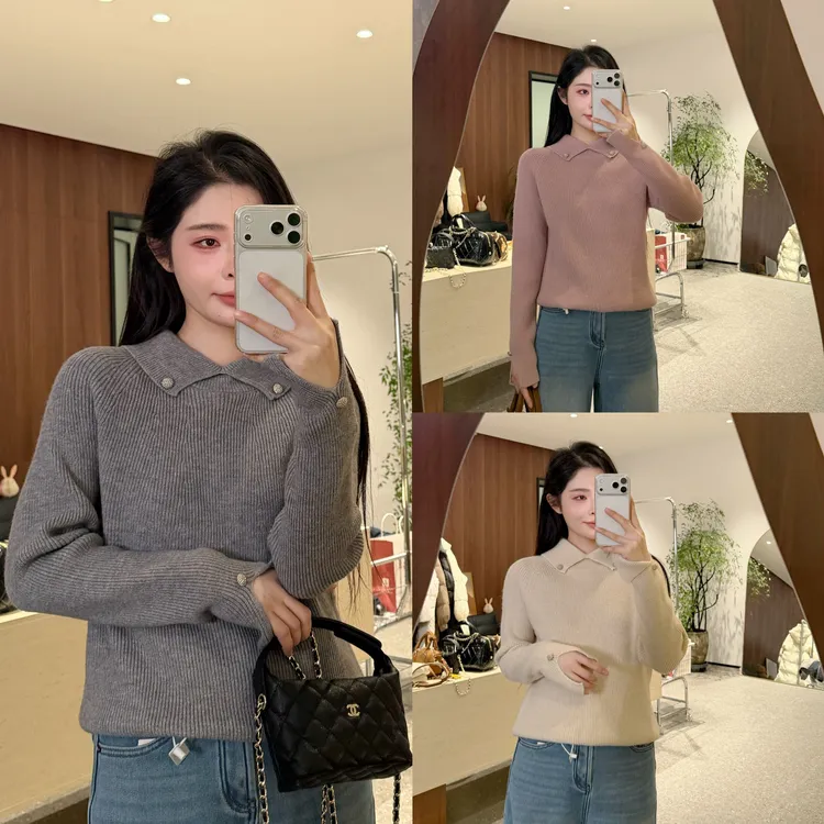 宿慕SUMU 韩版洋气翻领毛衣12-15冬季2025新款舒适百搭针织衫0002