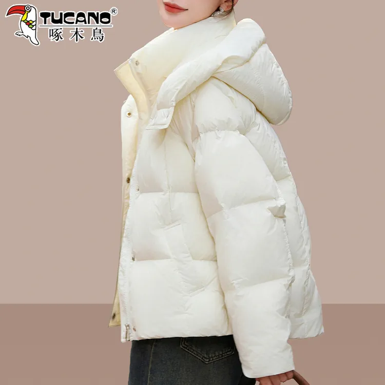 【官方】啄木鸟女士短款羽绒服冬装2026新款韩版时髦洋气白鸭绒外套