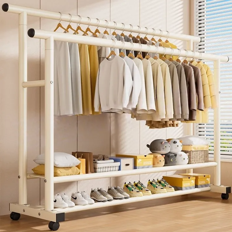 特粗特厚晾衣架落地立式衣帽架简易挂衣架子阳台移动晾衣架防锈杆