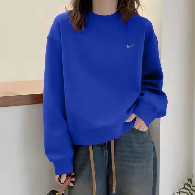 奥特莱斯官方克莱因蓝圆领套头卫衣男女宽松2025新款秋季加绒上衣