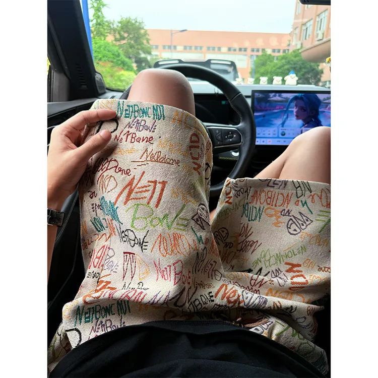 夏威夷民族风短裤男夏季编织提花海边沙滩裤子潮牌复古运动五分裤