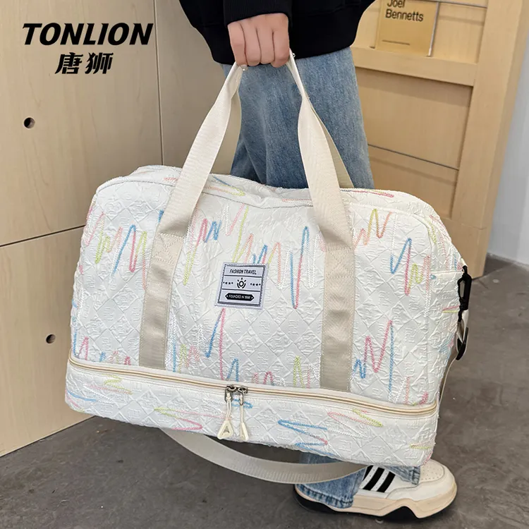 tonlion/唐狮条纹韩版单肩包登机包时尚旅行包健身包女休闲手提包