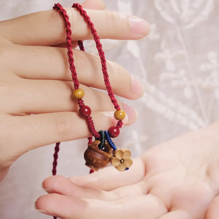 正宗老桃木桃篮梅花男女闺蜜礼物原木项链