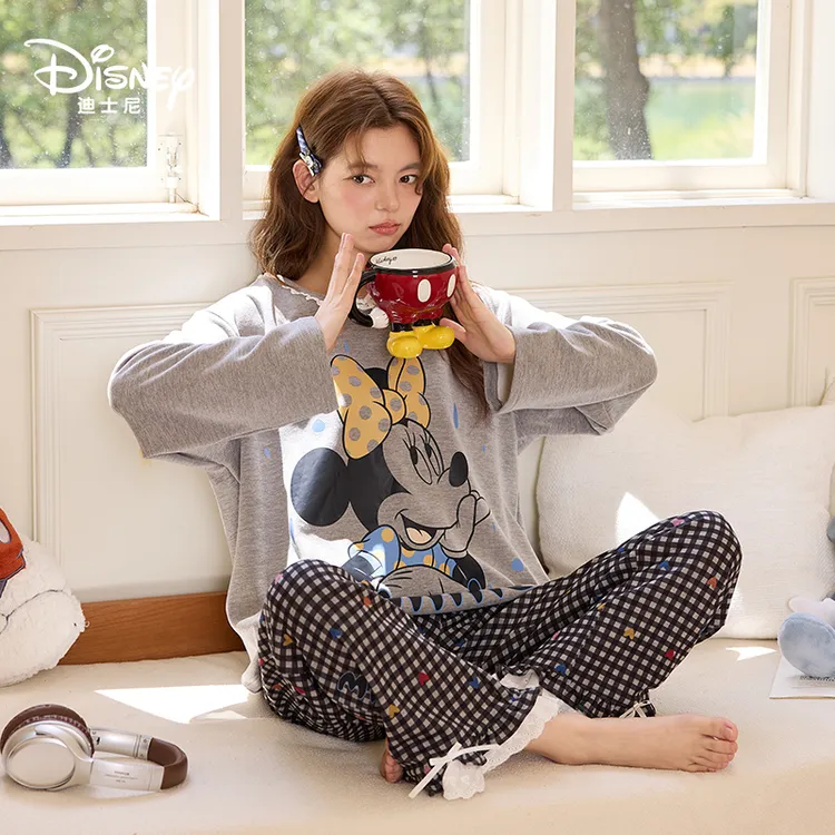 Disney迪士尼秋冬羊绒蚕丝长袖长裤带胸垫休闲舒适甜美家居服0215