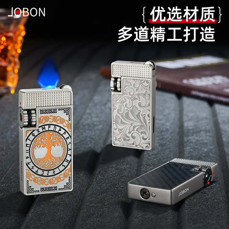 【新疆包邮】中邦砂轮扁火扇形火焰打火机防风碳纤维精美礼盒装