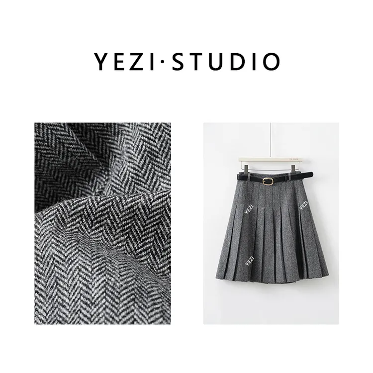 【智感时光】订纺面料高比例羊毛花纱定型百褶半裙25433012