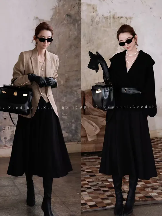 NeedShop1 【黑色大摆半裙】垂坠感百搭半身裙
