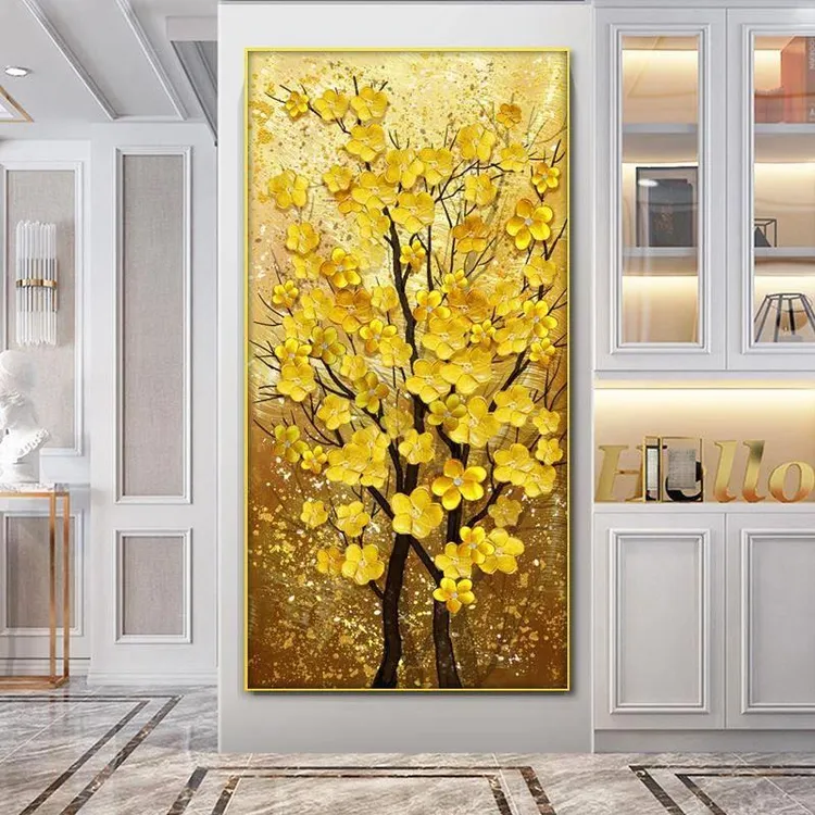 高端玄关装饰画现代轻奢晶瓷镶钻画发财树过道走廊入户正对门挂画