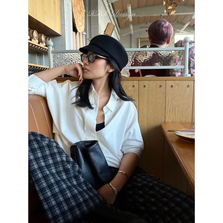 RRB Design 抗皱100%棉半排扣纯色长袖衬衫时尚休闲百搭衬衣