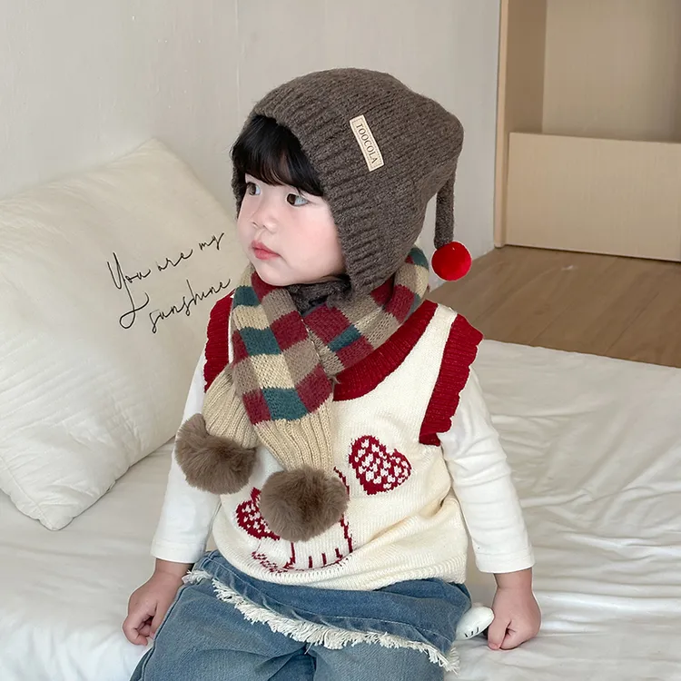 宝宝帽子护耳套头帽秋冬帽子保暖加厚新款韩版毛线帽针织帽婴幼儿