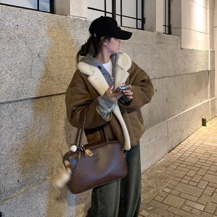 赵露思同款许妍羊羔毛外套女2025新款冬环保皮草皮毛一体毛毛外套